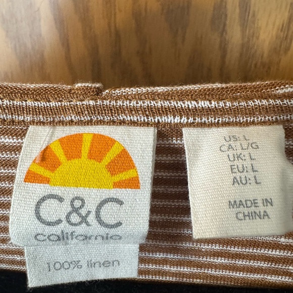 C & C Striped Hoodie Tan & Cream Women's Top, Roll Tab Sleeves. Size Large - Picture 9 of 13